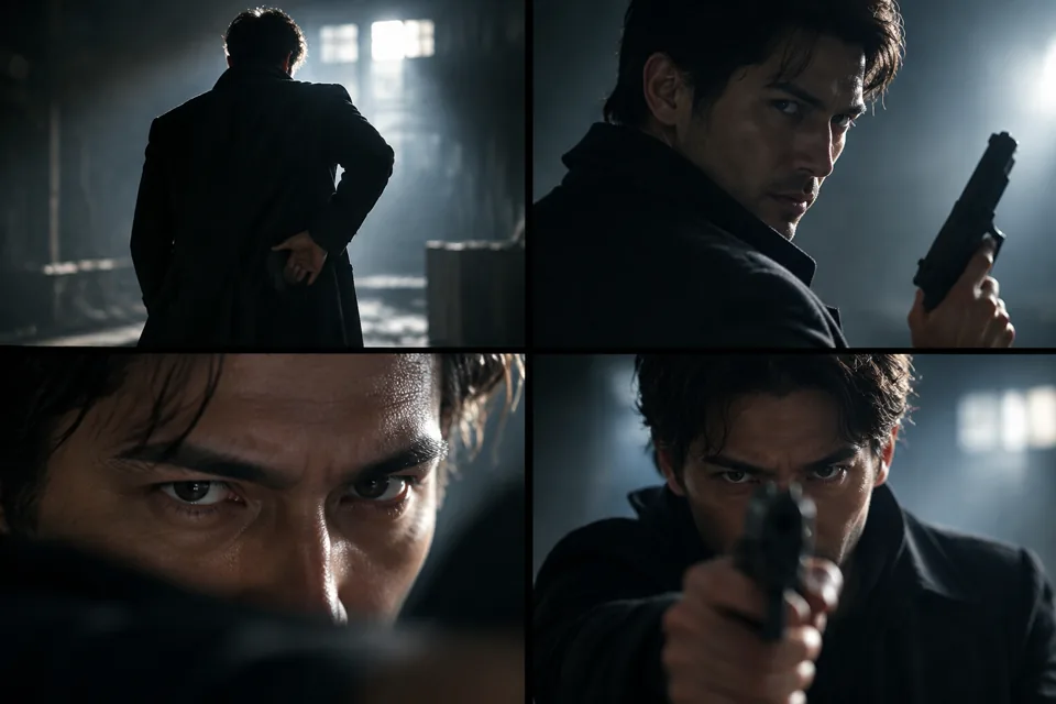 拔枪眼神特写(Scene Context)的分镜预览