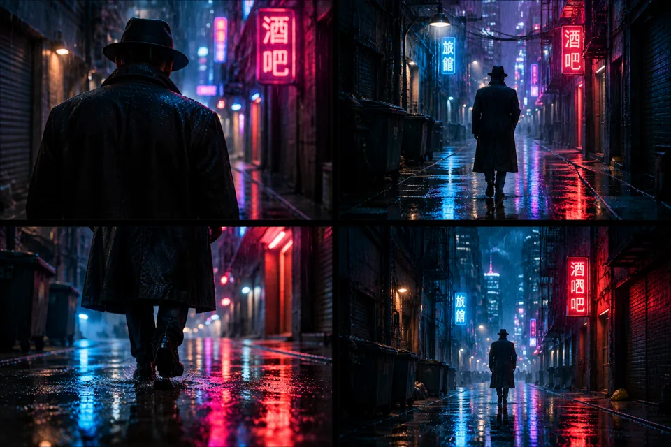 雨夜霓虹独行者的分镜预览