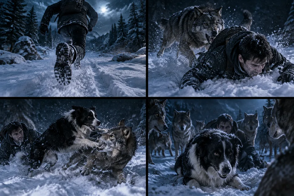 北欧雪夜人狼对峙的分镜预览