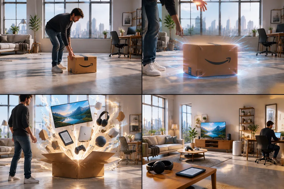 Amazon盒子工作室变身视频提示词的分镜预览