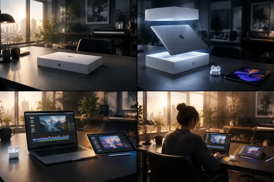 Apple工作空间晨光展现视频提示词的分镜预览